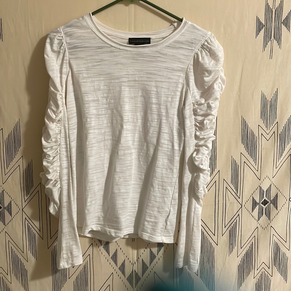 House of Harlow white rouched long-sleeve tshirt // Sz S